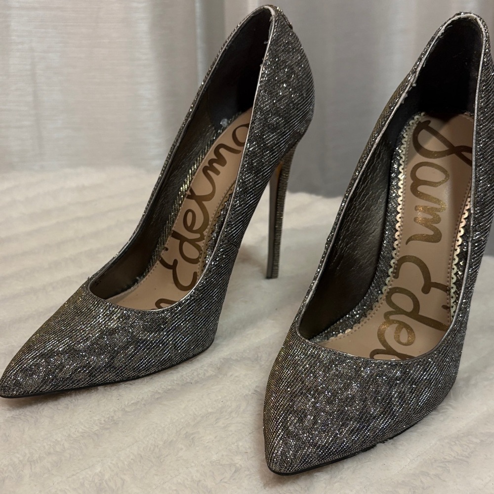 Sam Edelman Danna Silver Metallic Glitter Pointed Toe Pumps - Size 8 Stiletto